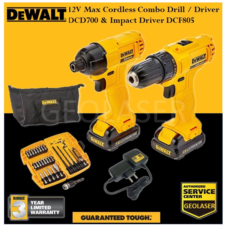 DeWALT 12V Max Combo DCD700 + DCF805 + Canvas Bag With 2 Battery, 1 ...