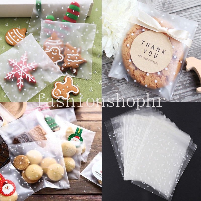 100Pcs Plastic Transparent Cellophane Bags Polka Dot Candy Cookie