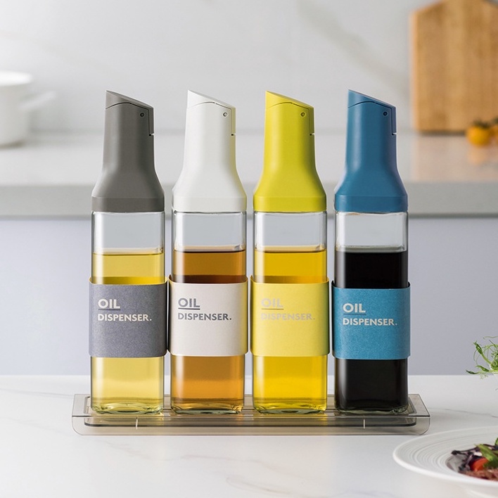 Oil Dispenser Bottle Sauce Glass Bottle Automatic Opening Bottles For