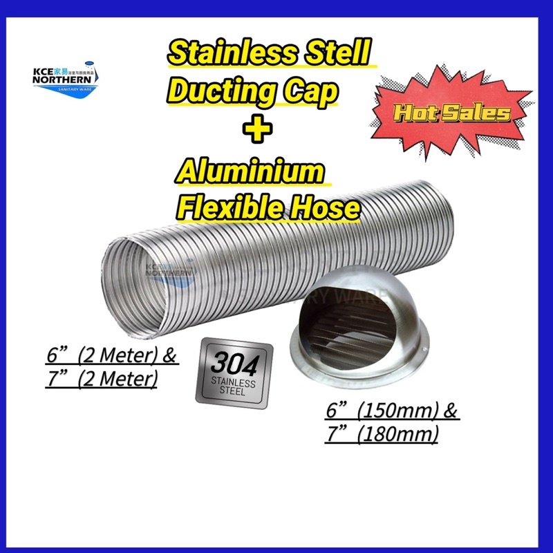 6" 7" Stainless Steel Hood Ducting Cap 150mm 180mm Ducting Hose Cooker