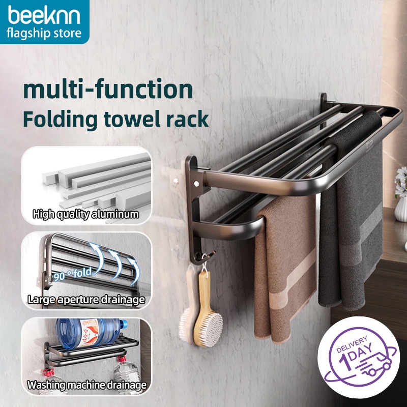 Beeknn Towel Hanging Rack Towel Rack Wall Mounted Foldable Bathroom ...