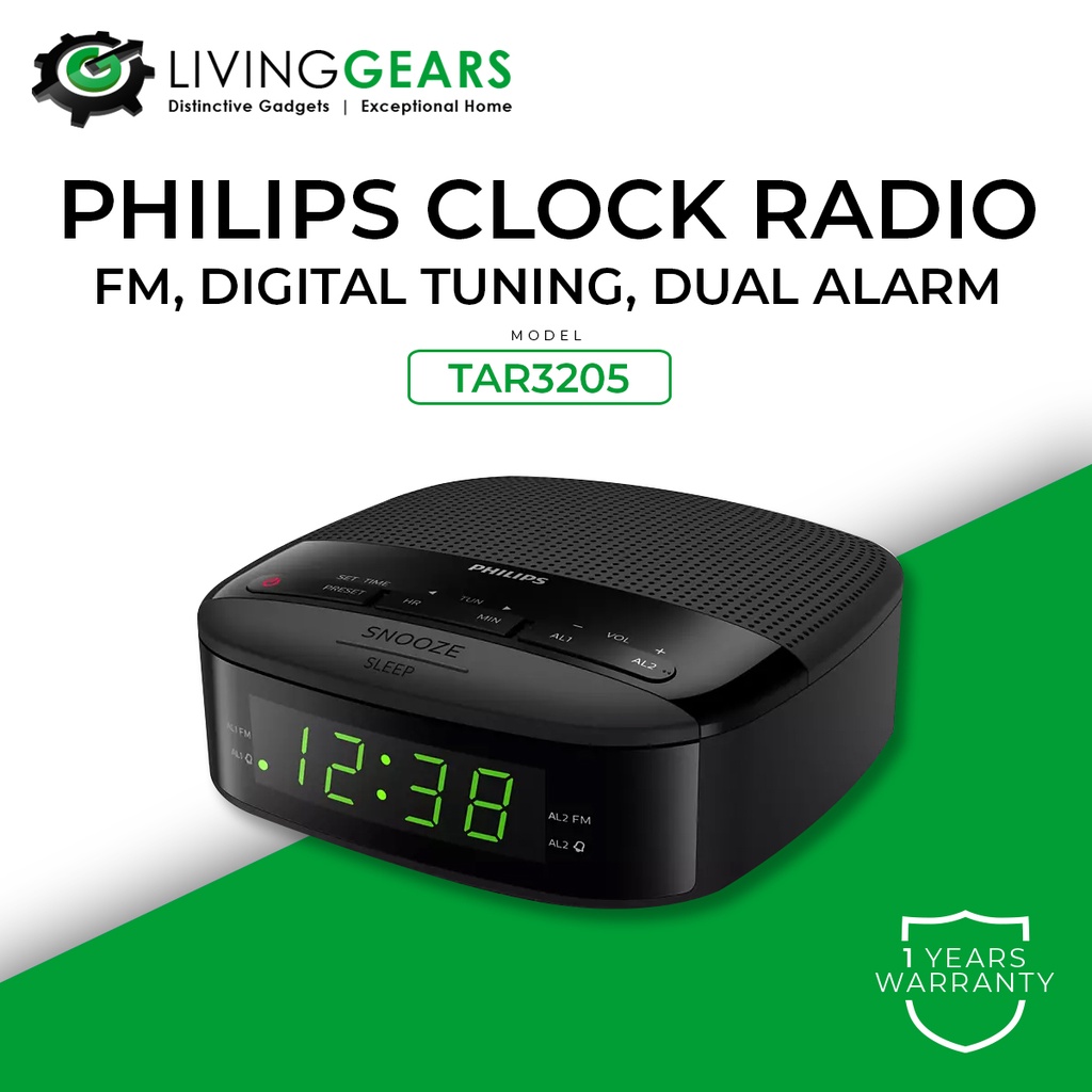 PHILIPS TAPR702 TAR3205 TAR3306 AJ2000 Mirror Finish Display Clock