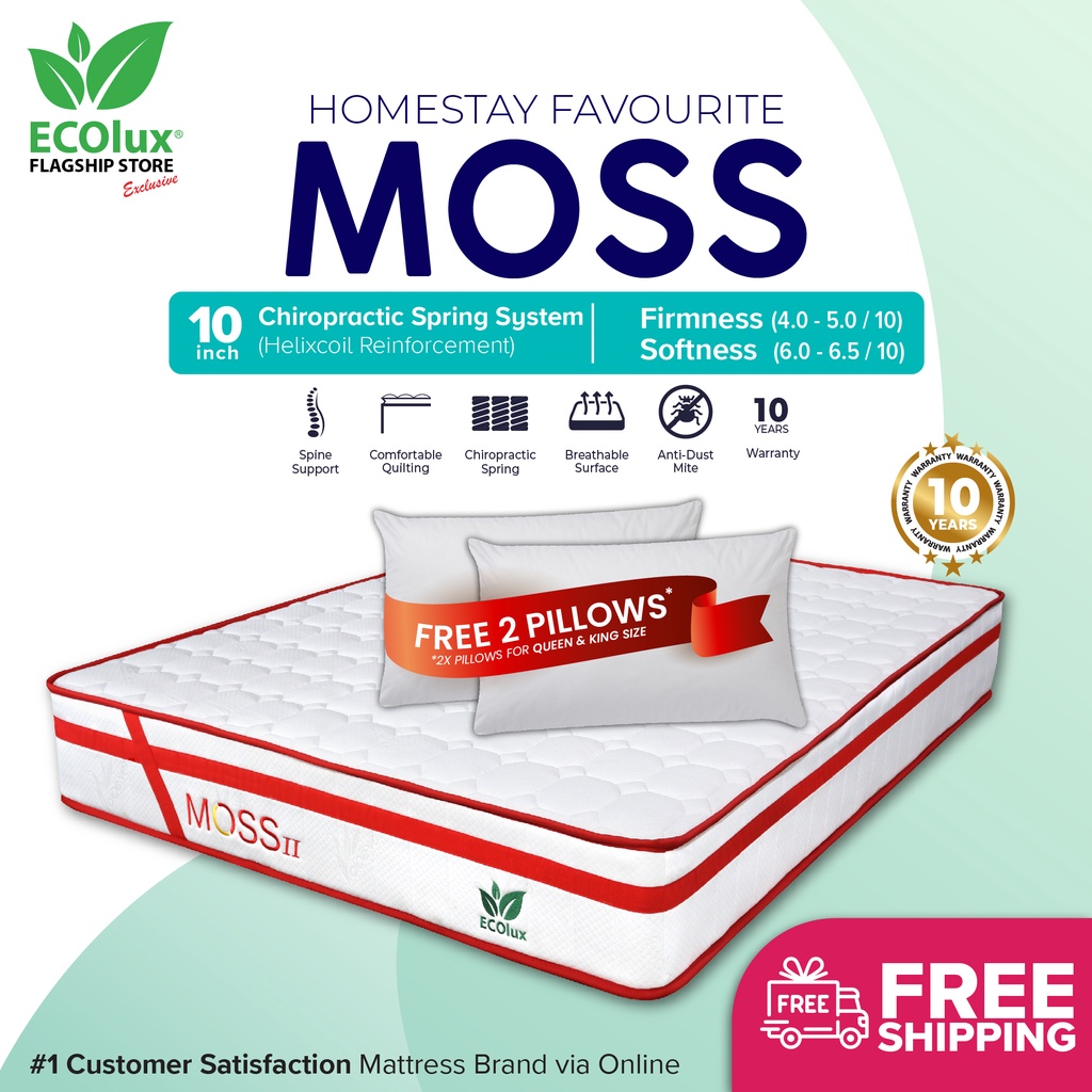 Ecolux Moss 10inch mattress Chiropractic Spring Mattress Tilam