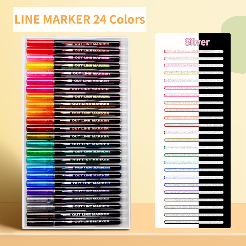 8/12/24 Colors Double Line Outline Pen Set Metallic Color Highlighter ...