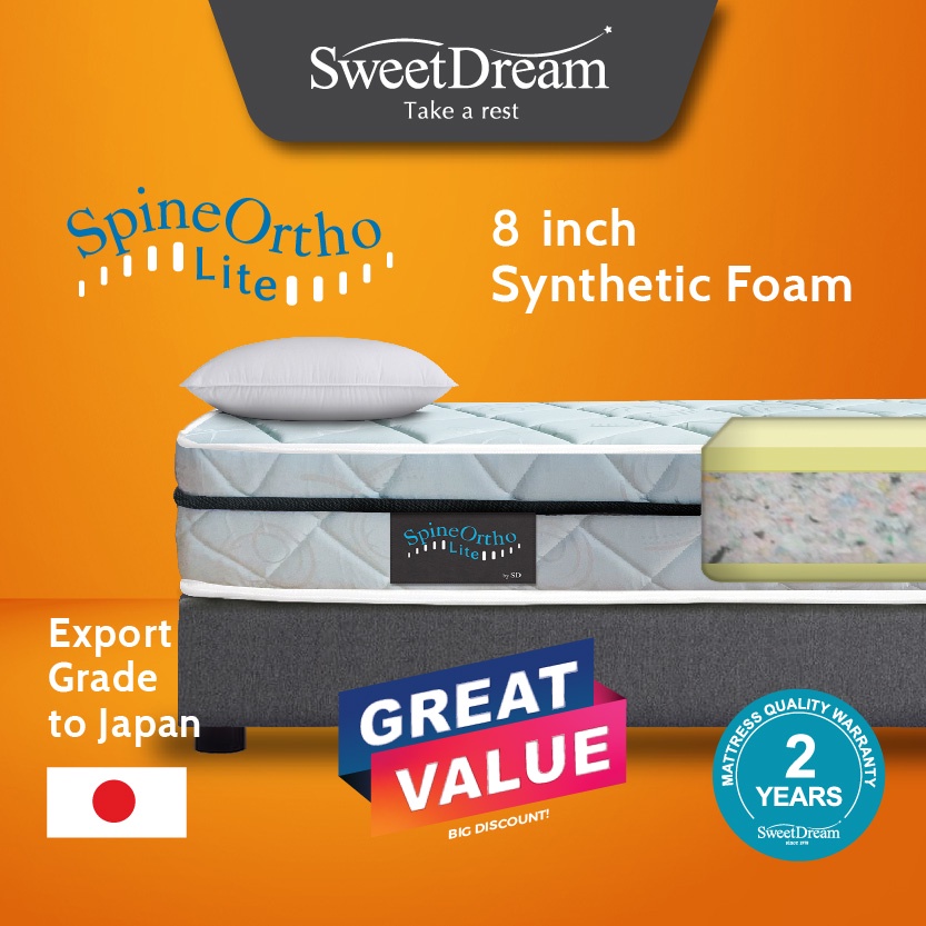 SweetDream SpineOrtho Lite Mattress Euro Top Synthetic Foam Mattress (8