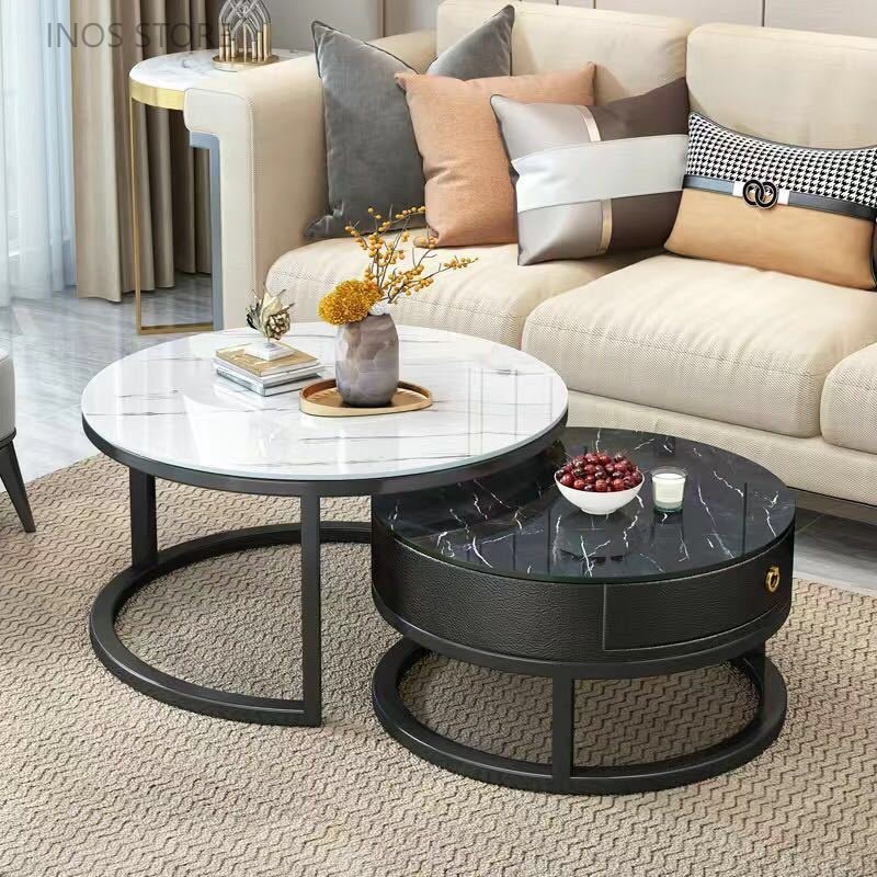 Marble texture table living room simple table light luxury tempered ...