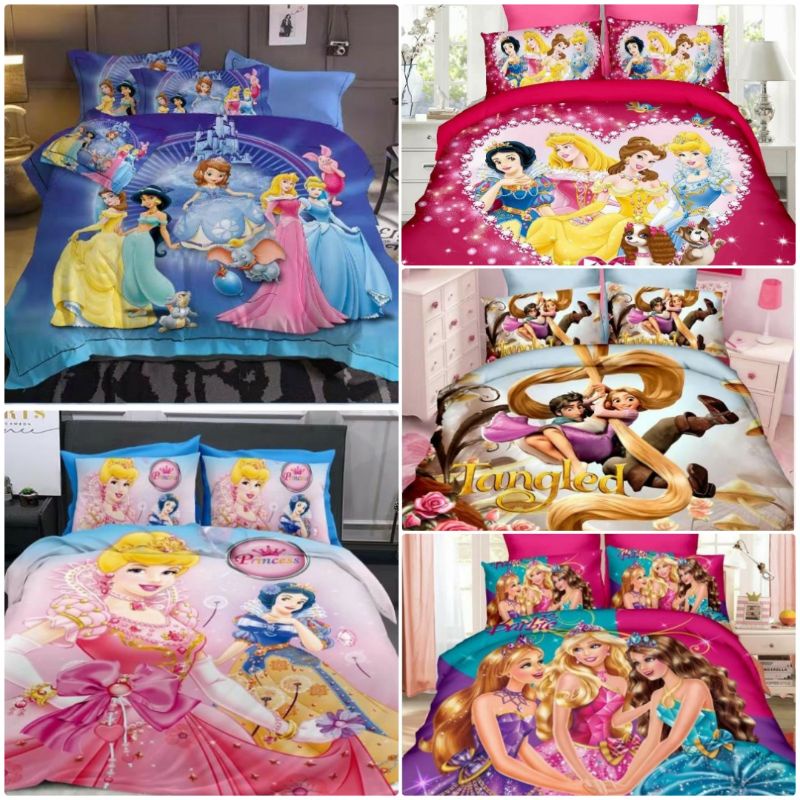 GIRLS / PRINCESS Cartoon bedsheet fitted Single/Queen Size | Shopee ...