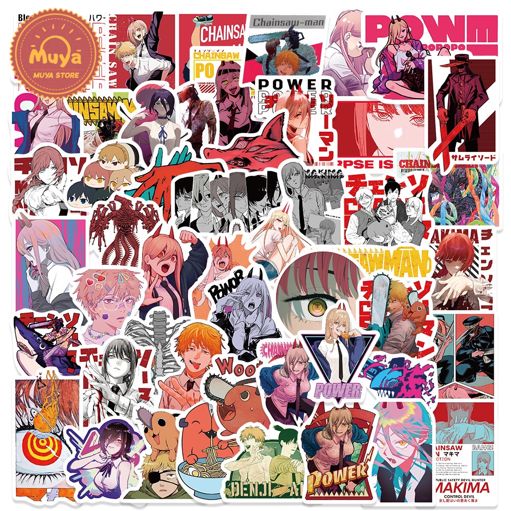 MUYA 50pcs Chainsaw Man Stickers Waterproof Japanese Anime Vinyl ...