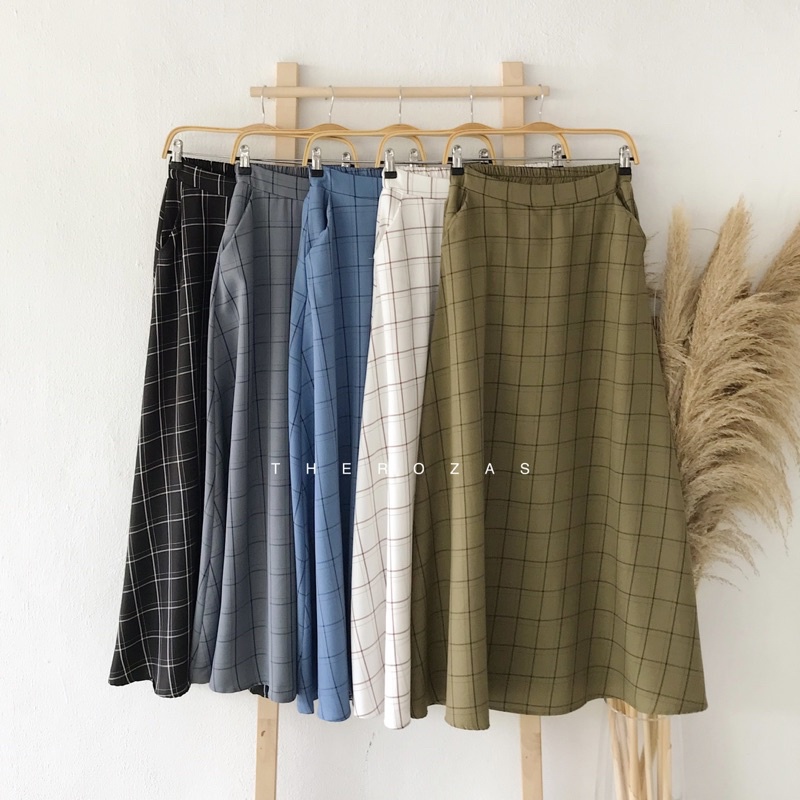 NEW COLLECTION SQUARE SKIRT longskirt Alineskirt linenskirt maxiskirt checkered minimalist koreanstyle Shopee Malaysia