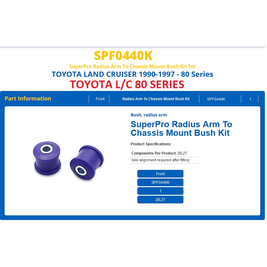 SUPERPRO Front Radius Arm To Chassis Mount Bush Kit SPF0440K TOYOTA
