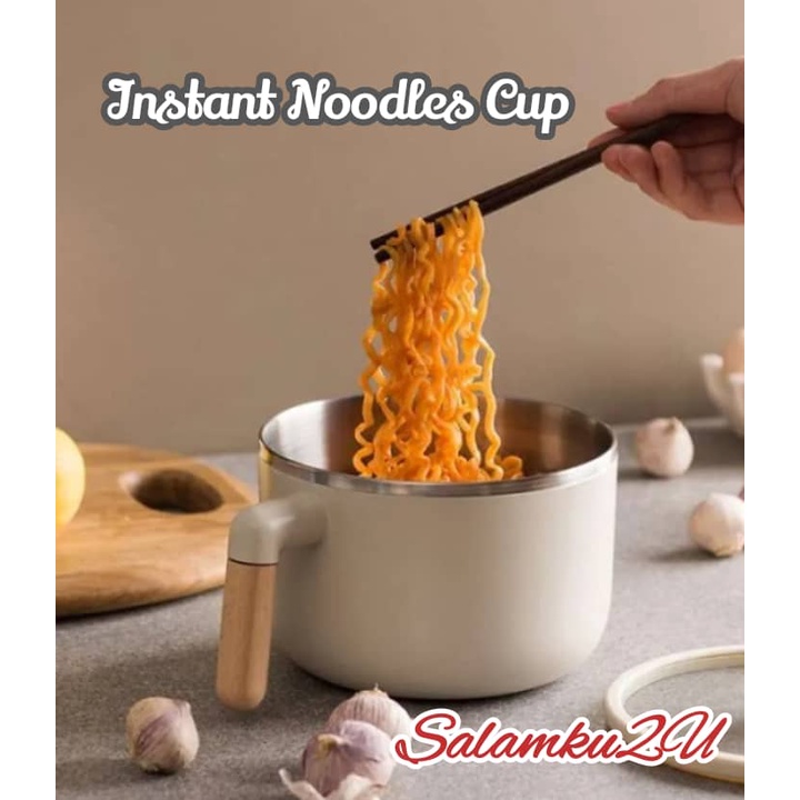 Instant Noodles Cup Bowls Stainless Steel Bowl with Lid Wooden Handle