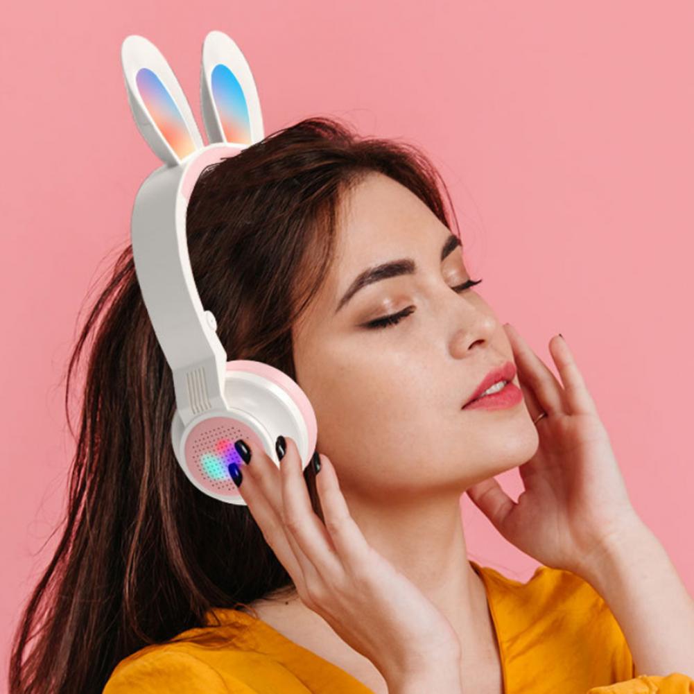P47R Cute Rabbit Wireless Headphone Flash Light Foldable HIFI Stereo ...