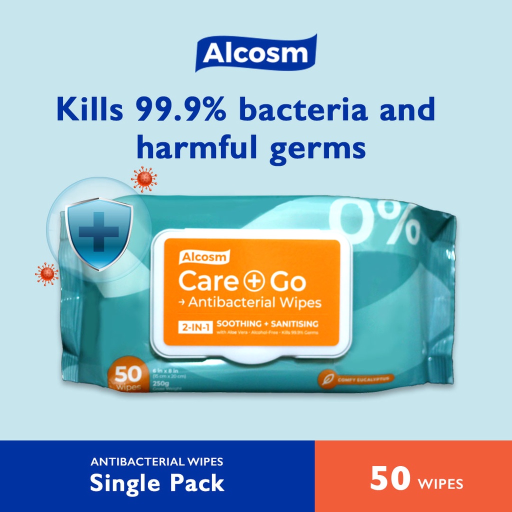 [Expiry Date 15/4/2024] Alcosm™ Antibacterial Wipes 50 Wipes ( 50s