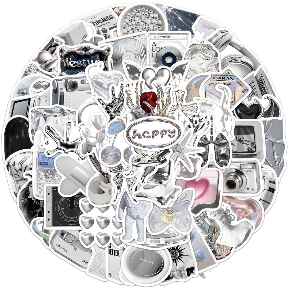 66PCS Silver Art INS Style Simple Stickers For Laptop Fridge Phone ...