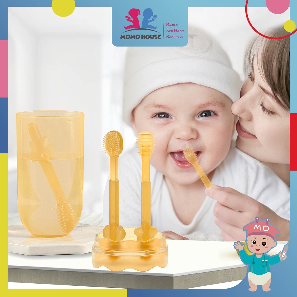 Berus Gigi Baby 3 in 1 Silicone Baby Toothbrush Tongue Cleaner Baby