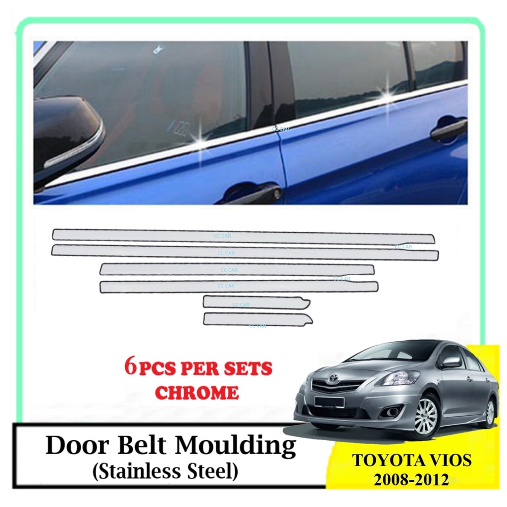 Toyota Vios 2008 2012 Window Trim Chrome Lining / Door Belt Moulding