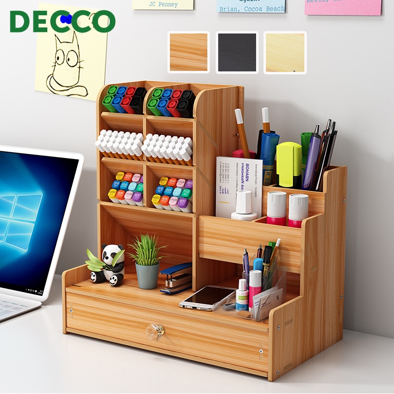 Decco Wooden Pen Holder Stationery Storage Box Desk Finishing Student ...