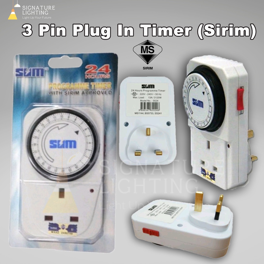 Analog 3 Pin Plug In Socket Timer Plug Pemasa 24 Jam 3 Pin Analog 13A