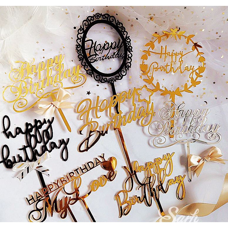 Vintage Frame Glitter Acrylic Happy Birthday Cake Topper Cupcake ...