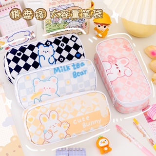 Large-capacity Creative Checkerboard Cute Pencil Case Aesthetic Kids Pencil  Case Korean Style Hand Drawn Pattern Cartoon Stationery Bag Zipper  Stationery Box