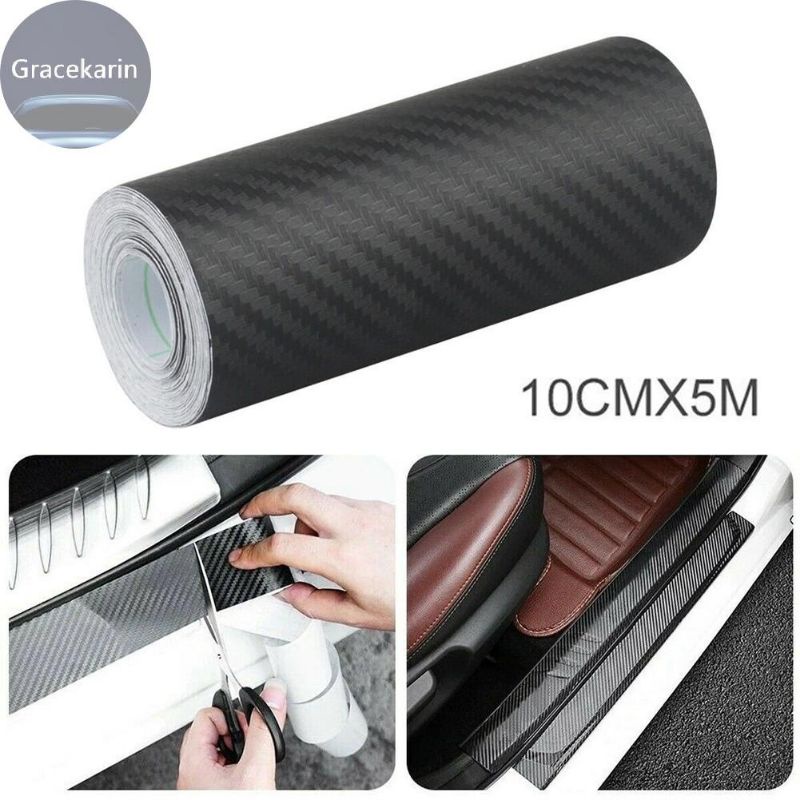 10CM X 300CM BLACK CARBON FIBER CAR STRICKER DOOR SCUFF ANTI SCRATCH