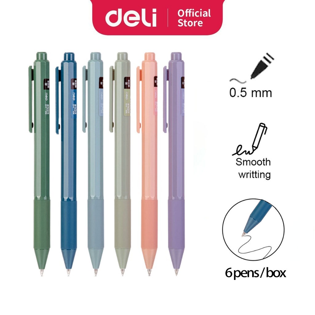 Deli Gel Pen 33718 Nusign Series Black Ink 0.5mm Pens Smooth Writing [6