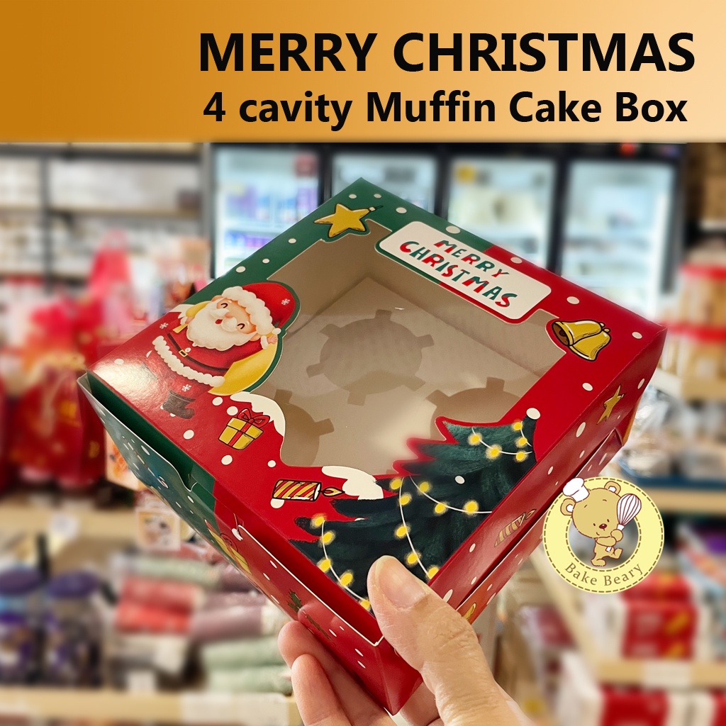 Christmas Cake Box / 4 cavity Muffin Box / Cupcake or whole cake