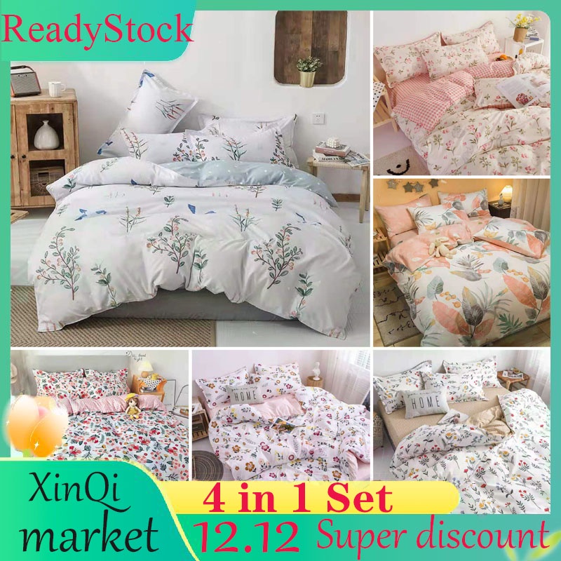 🔥ReadyStock🔥Fashion Floral Pattern Cadar 4 in 1 Bedding Set Cotton