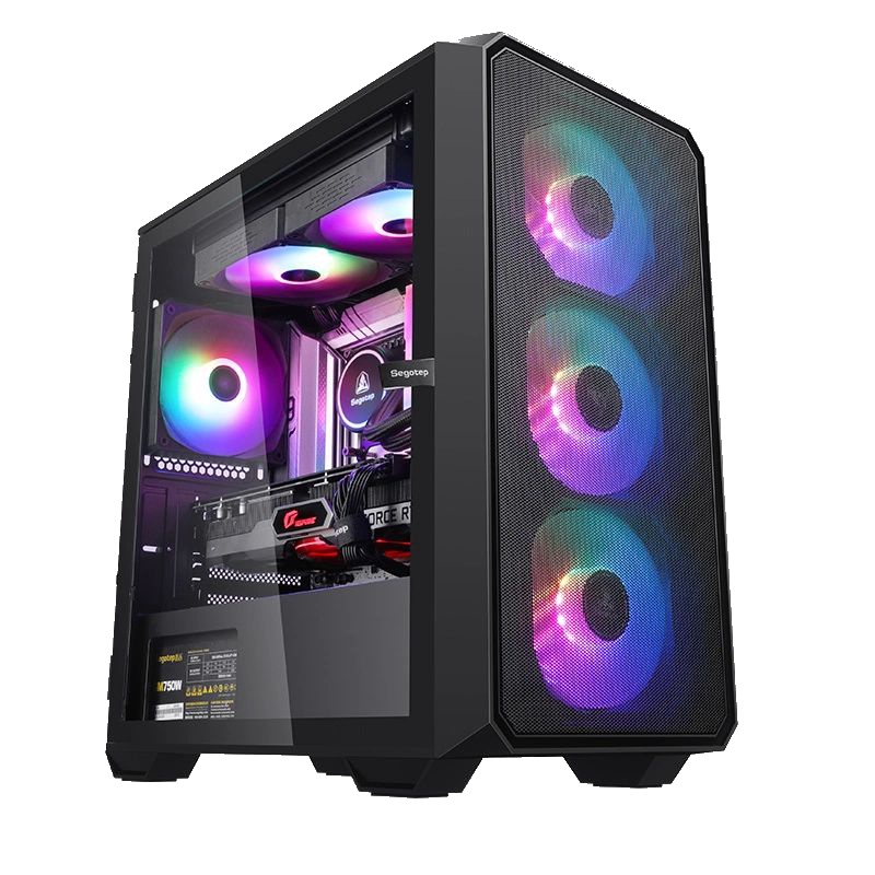 SEGOTEP ALPHA TEMPERED GLASS M-ATX GAMING PC CASE WITH 4 ARGB FANS ...