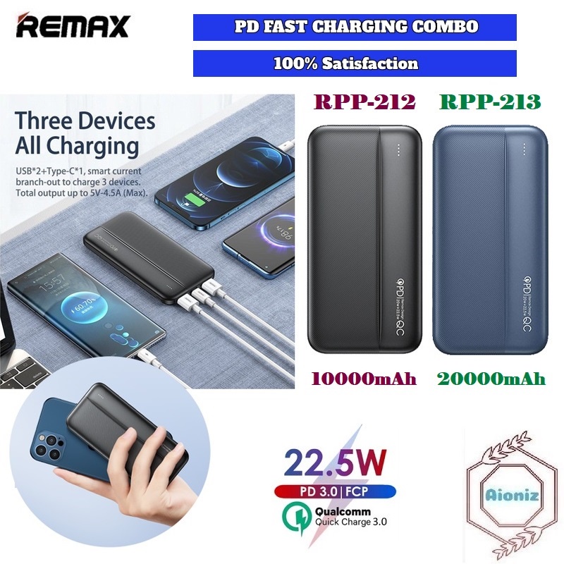 REMAX Powerbank RPP-212 10000mAh RPP-213 20000mAh TINYL SERIES QC22.5W ...