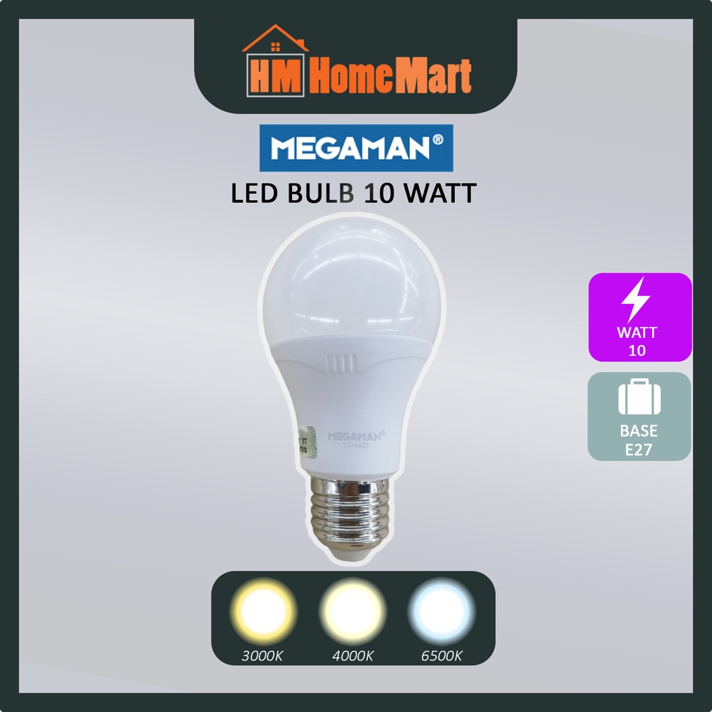 MEGAMAN LED Bulb 10W (3000K/4000K/6500K) (SIRIM) (1 Year Warranty ...