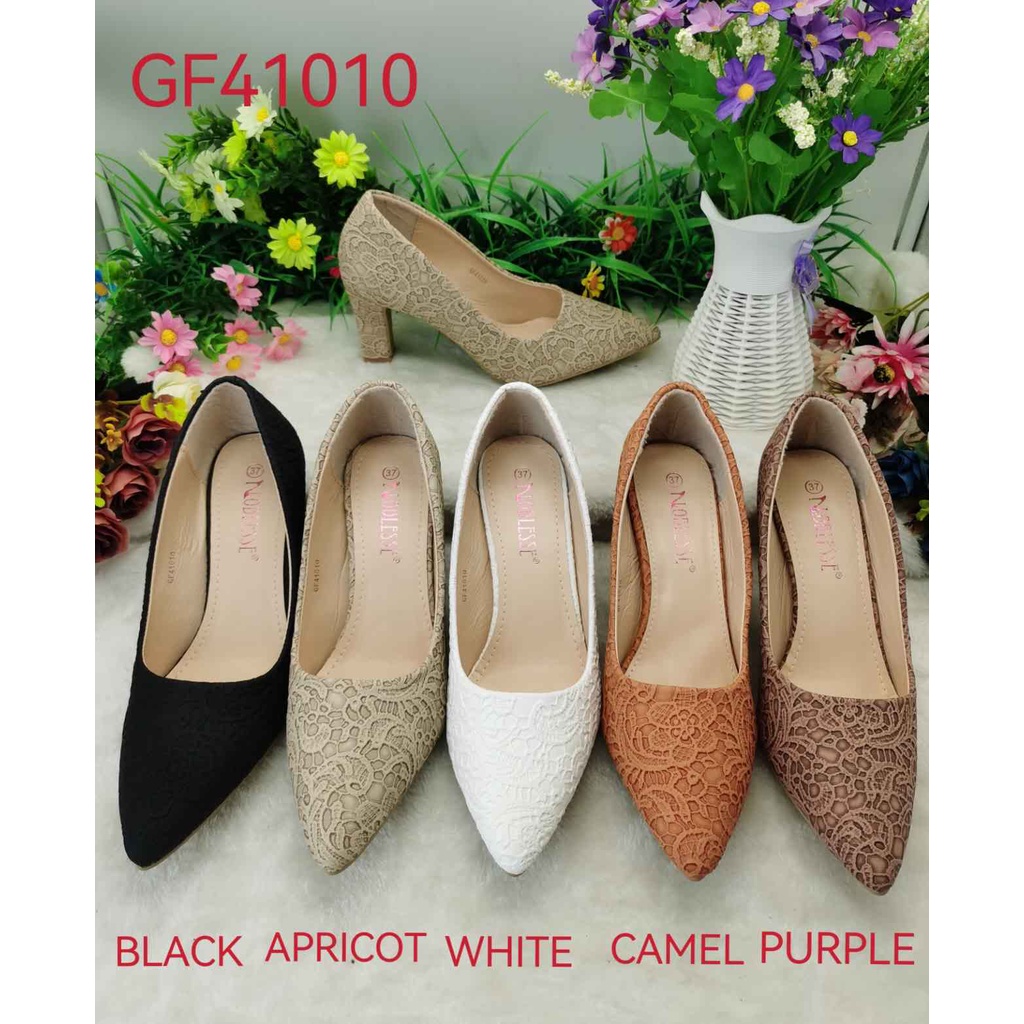 NOBLESSE Korean Pointed Toe Block Heel Shoes Black Office Work High ...