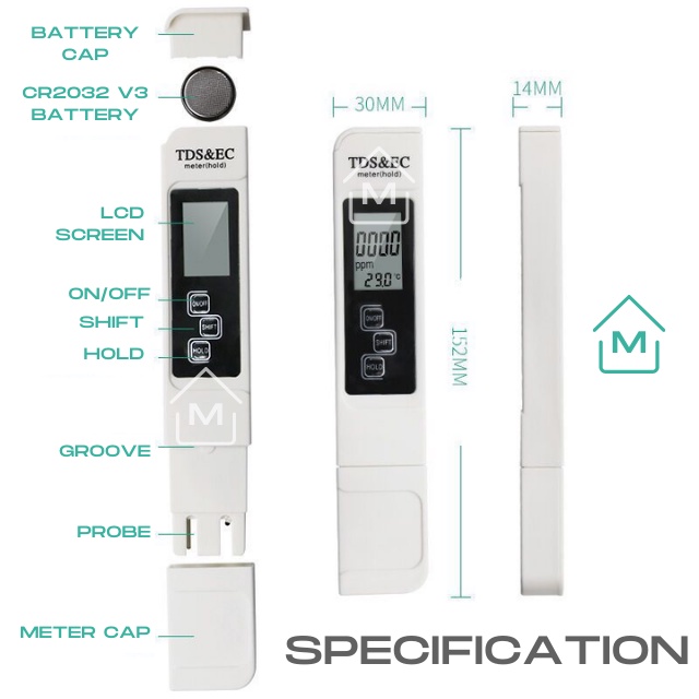 Portable Digital PH Meter Water Purity TDS EC Filter Meter Temperature ...