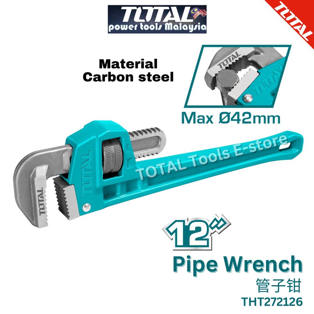 TOTAL Pipe Wrench 12'' Drop-forged with High quality Carbon steel jaws ...