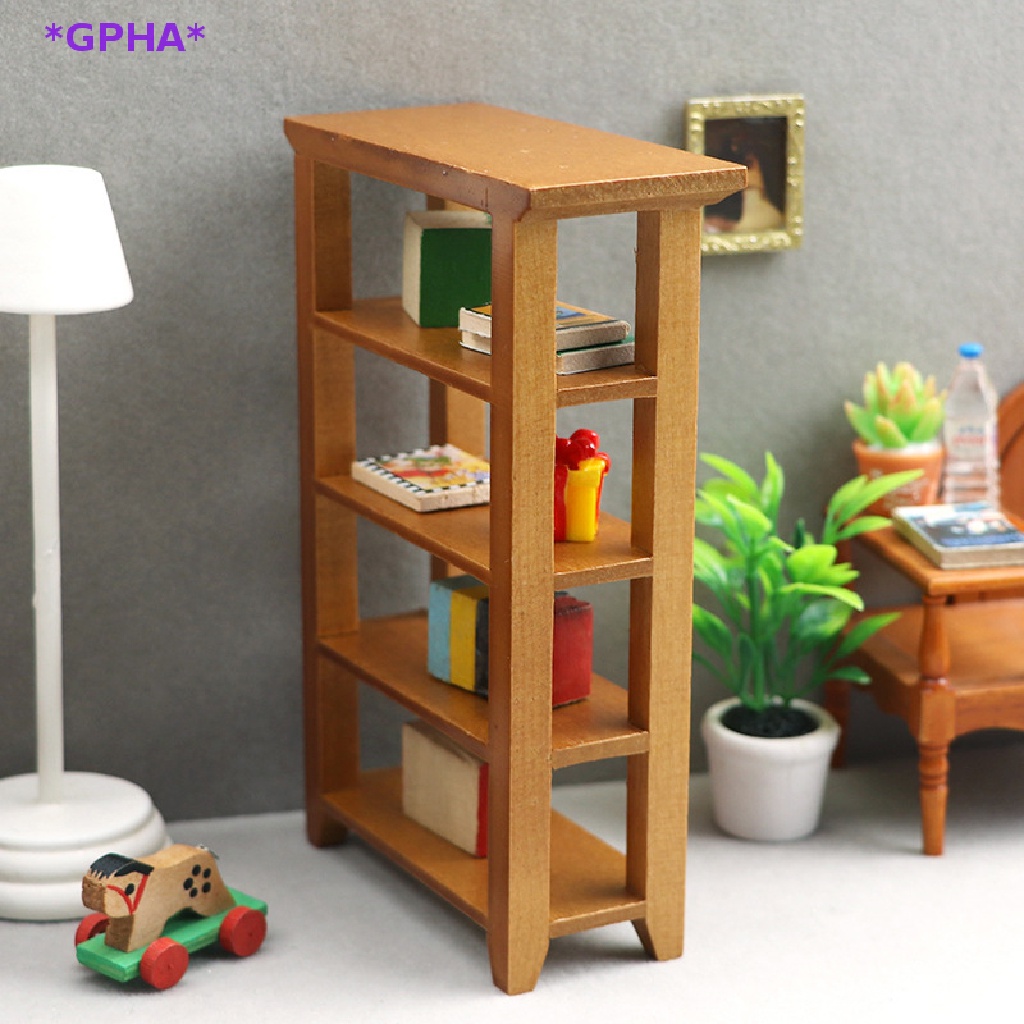 GPHA> 112 Dollhouse Mini Wood Shelf 4 Layers Flower Stand Mode