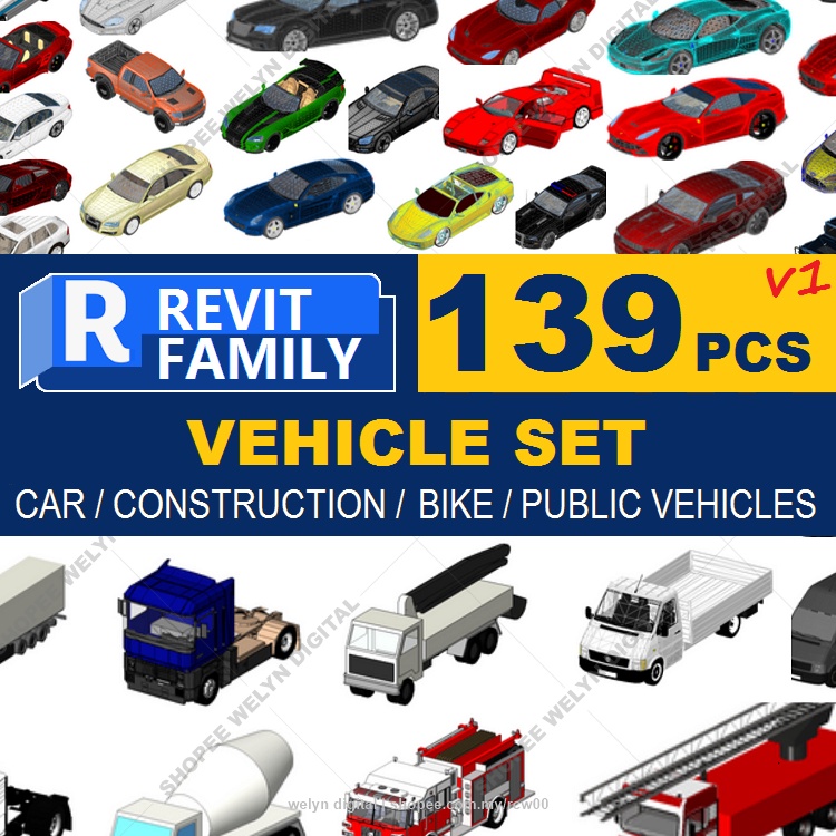 Autodesk | Revit 2024 | 139 Vehicle set Revit Family Files MATERIALS ...