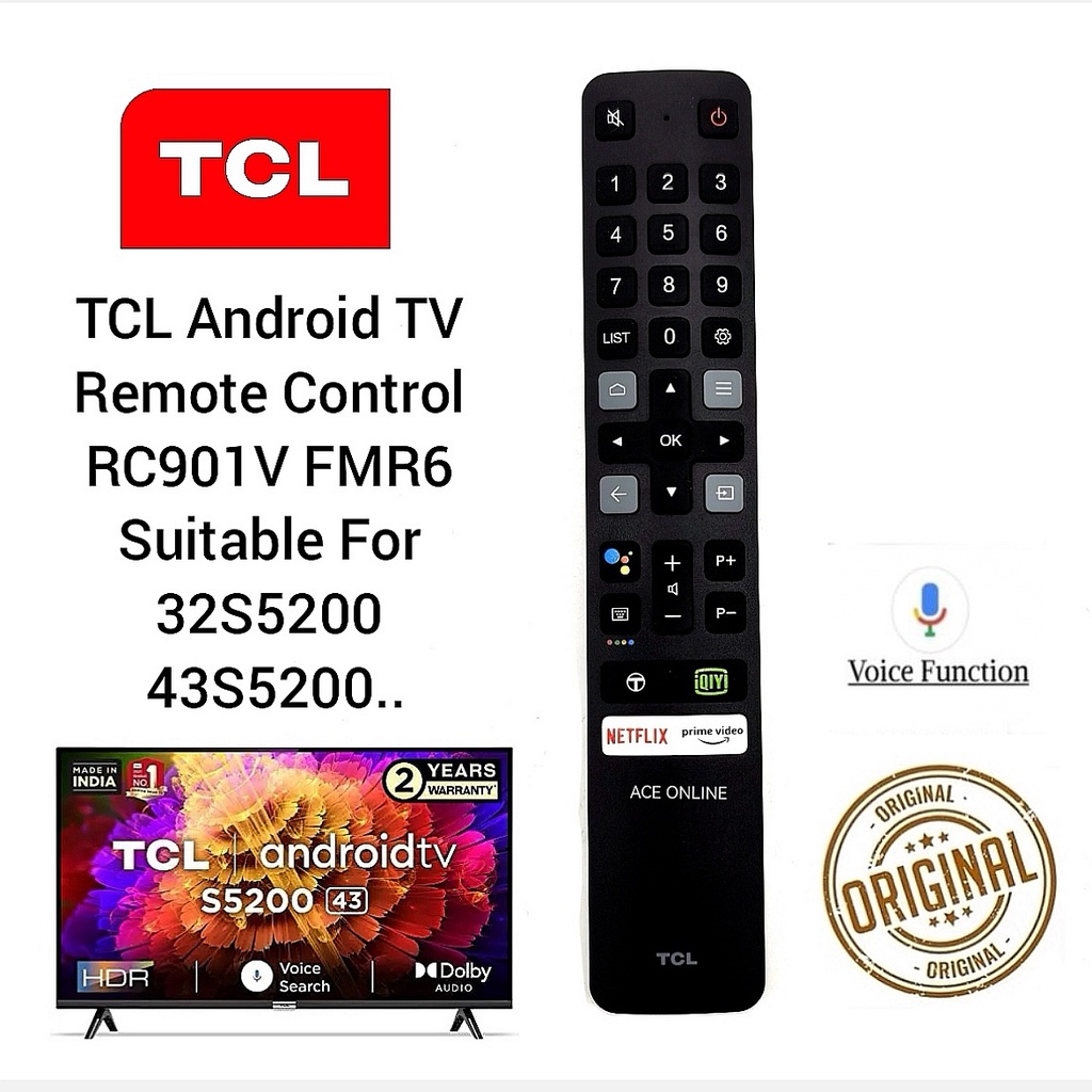 Original TCL Android TV Remote Control RC901V FMR6 Suitable For 32S5200 ...