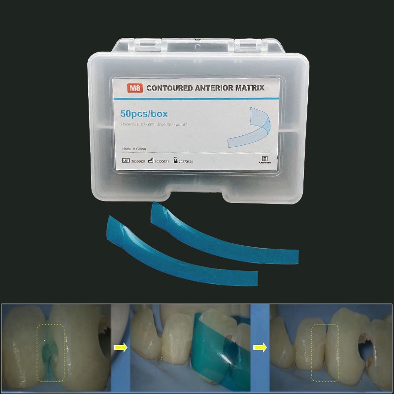 Dental Blue Strip M8 Contoured Anterior Matrix For Tooth Restoration - 0.05mm