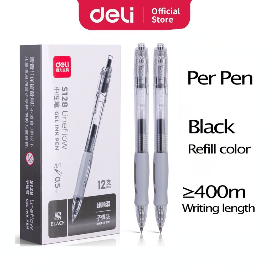 Deli Pen S128 Office Gel Ink Pen LineFlow Series Smooth Writing Black