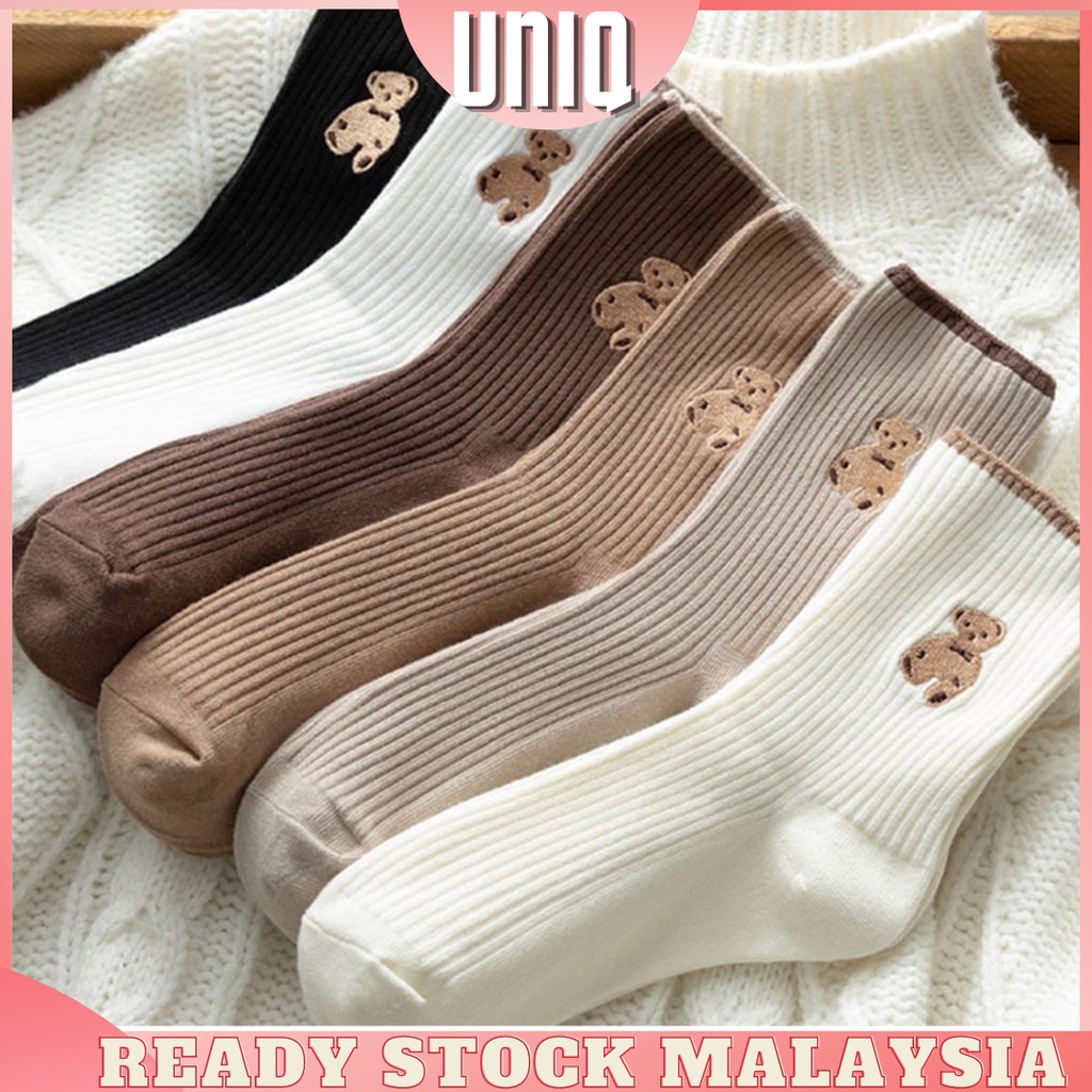 READY STOCK UNIQ Cartoon cotton socks bear in the tube women's socks
