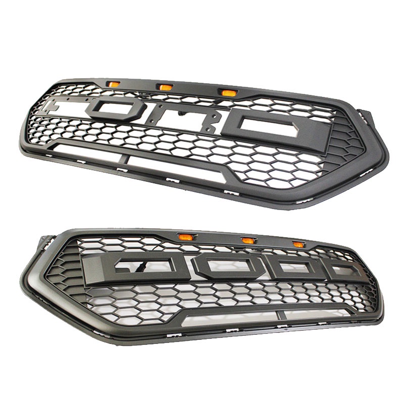 Glossy Black Grille Front Bumper Mask Mesh Amber Led Racing