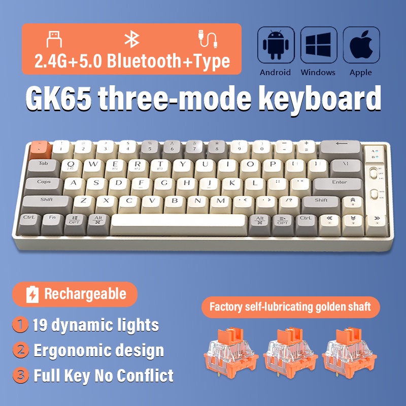 💥Hot Sales💥 3 Mode Hotswap Wireless Bluetooth Mechanical Keyboard 65