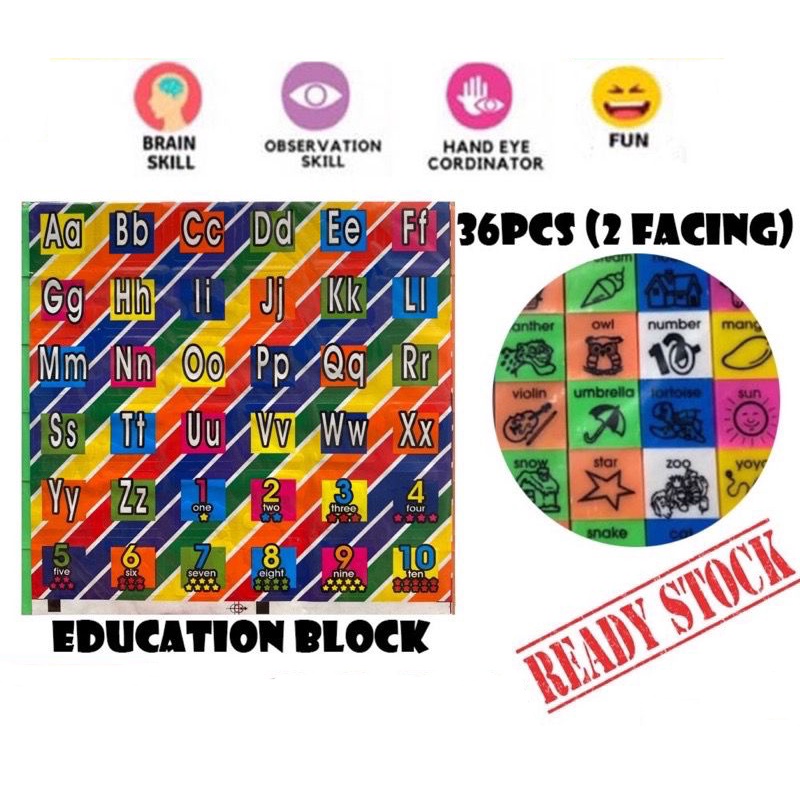 【READY STOCK】ABC Educational Colorful Blocks Alphabet Numbers Spelling