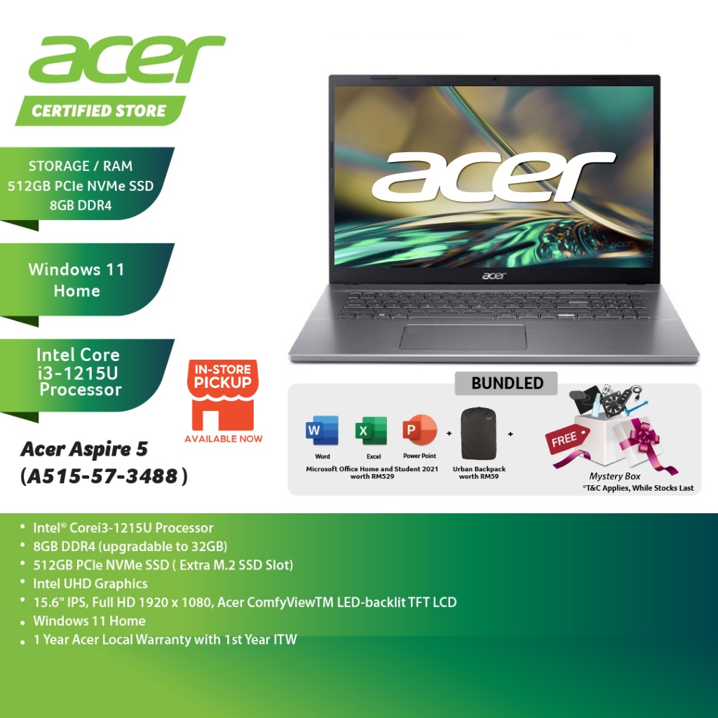 Acer Aspire 5 A515-57-3488 15.6'' FHD Laptop Steel Gray | Shopee Malaysia