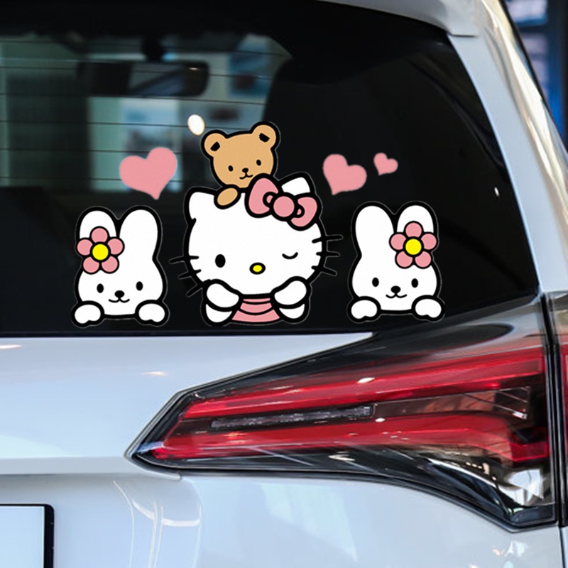 Car Stickers Hello Kitty Teddy Bear Cartoon Cute Lovely Decoration For Window  Windshield Trunk Bumper Motorcycles