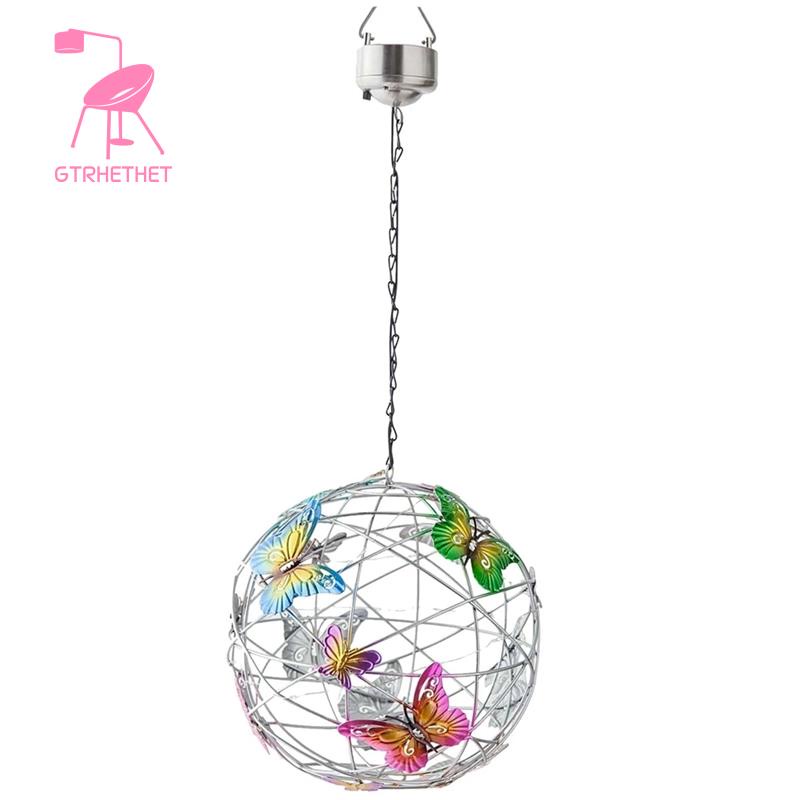 Butterfly Metal Ball Hanging Solar Light with Waterproof Weaving Lamp
