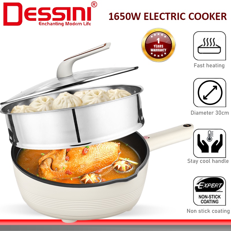 DESSINI ITALY Electric Cooker Steamboat Hot Pot Non Stick Frying Wok