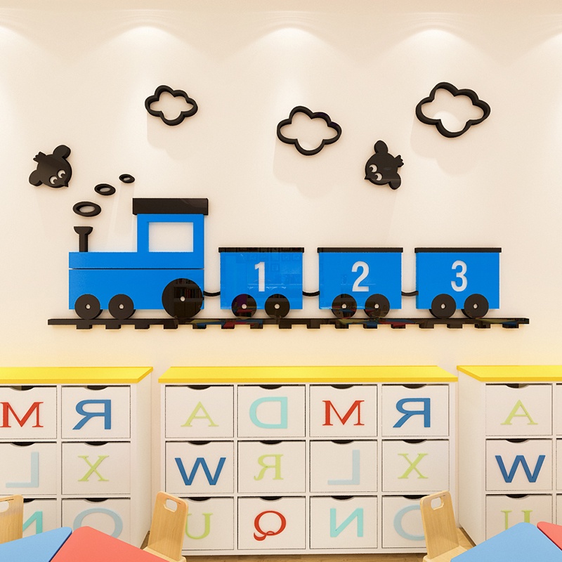 Cartoon train wall stickers kindergarten classroom layout boy bedroom