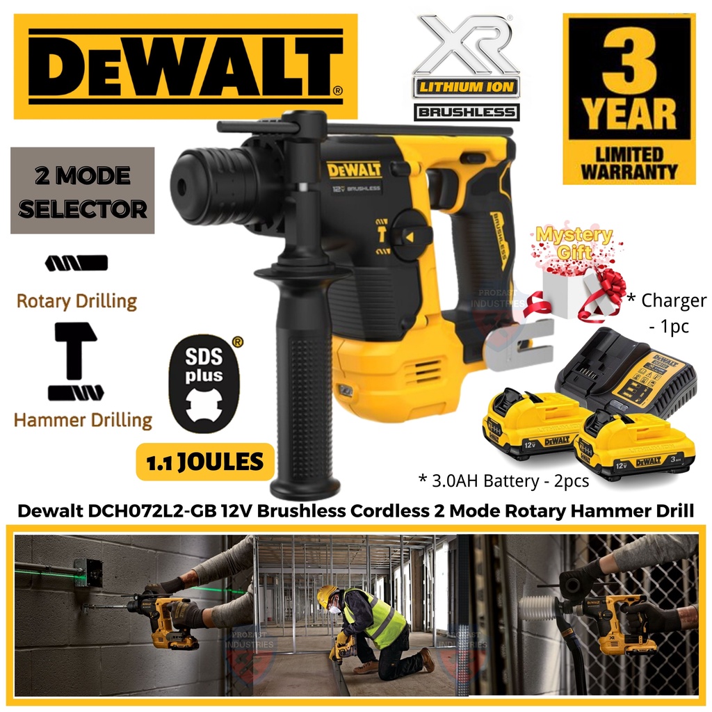 Dewalt Dch072l2 Gb 12v Brushless Cordless 2 Mode Sds Plus Rotary Hammer Drill Dch072l2 Dch072 