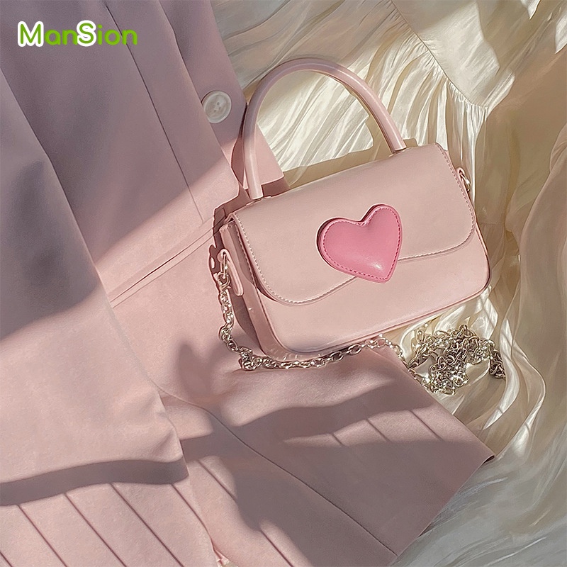 Mansion Pink Heart Handbag Long Chain Sling Messenger Bag Korean Version OneShoulder Portable